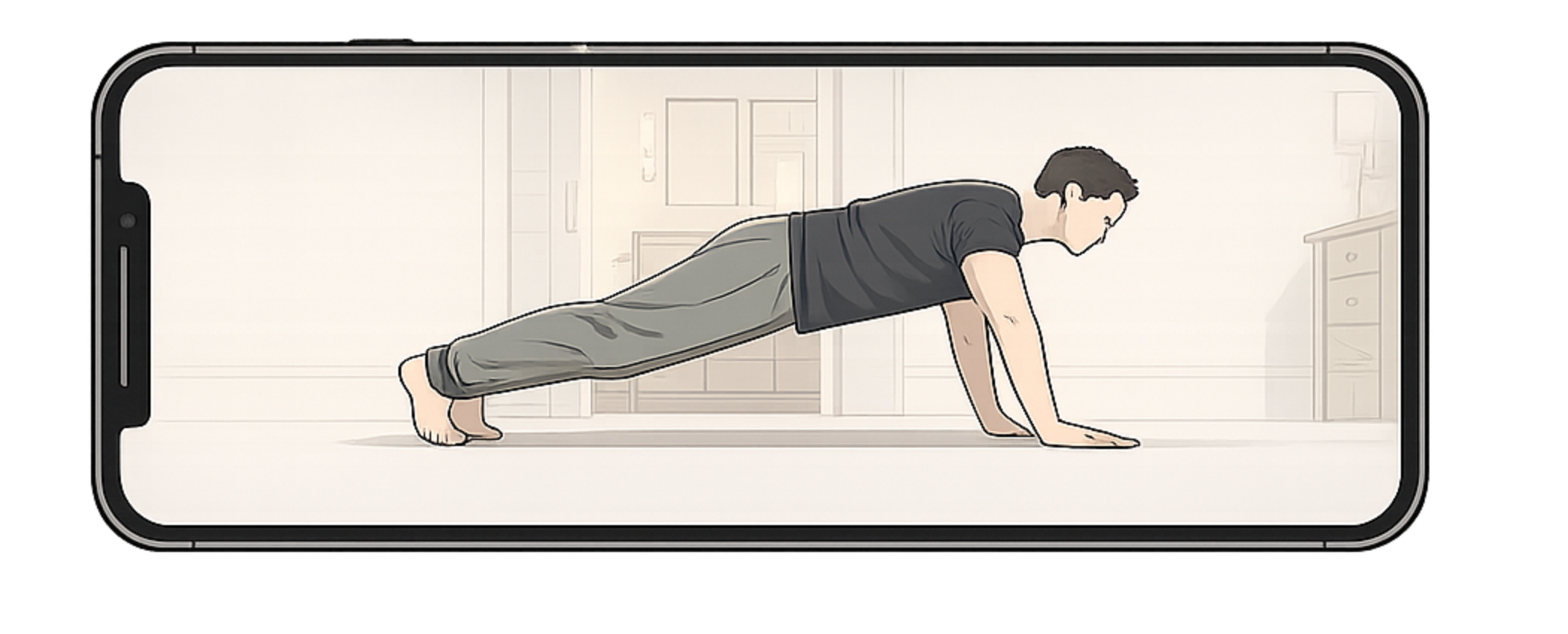 Pushup position guide — phone showing proper form